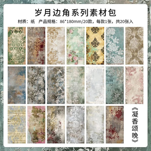 Planet Gates D TIANZI 20 Pcs Long Material paper Vintage Edge material Floral Pattern Retro Paper For Scrapbooking Diary Journal Planner
