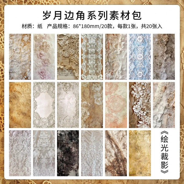 Planet Gates D TIANZI 20 Pcs Long Material paper Vintage Edge material Floral Pattern Retro Paper For Scrapbooking Diary Journal Planner