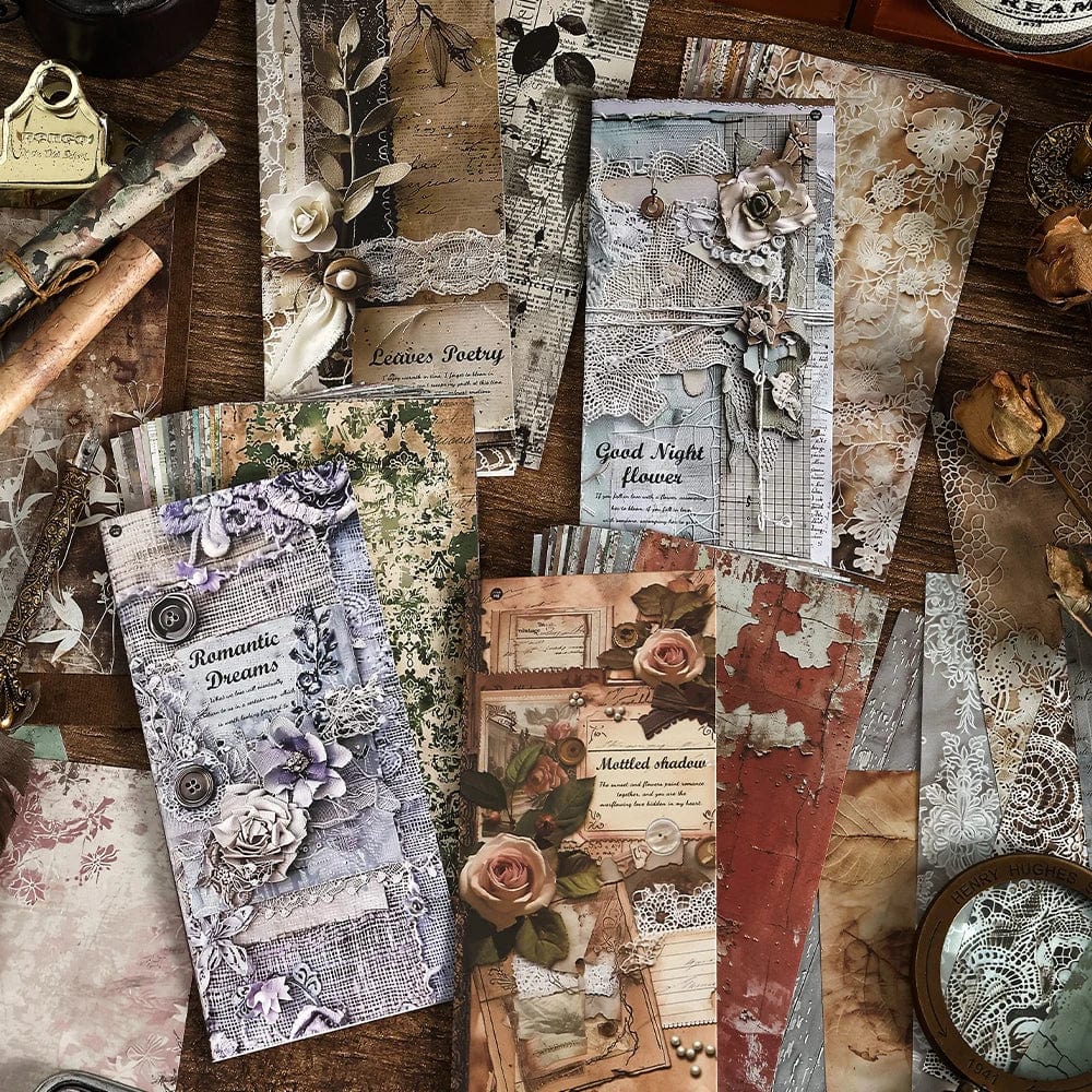 Planet Gates D TIANZI 20 Pcs Long Material paper Vintage Edge material Floral Pattern Retro Paper For Scrapbooking Diary Journal Planner