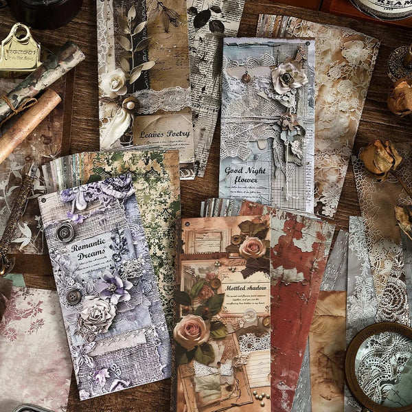 Planet Gates D TIANZI 20 Pcs Long Material paper Vintage Edge material Floral Pattern Retro Paper For Scrapbooking Diary Journal Planner