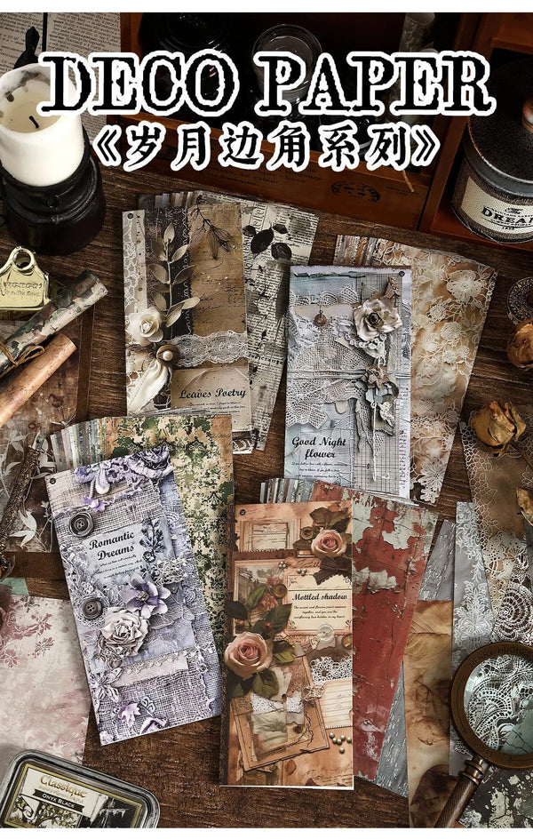 Planet Gates D TIANZI 20 Pcs Long Material paper Vintage Edge material Floral Pattern Retro Paper For Scrapbooking Diary Journal Planner