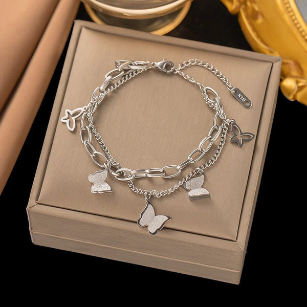 Planet Gates D067 Stainless Steel Steel Color Women's Bracelet Love Heart Charm Hand Chain Fashion Trendy Bangle Party Jewelry Gifts New Wholesale