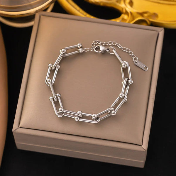 Planet Gates D067 Stainless Steel Steel Color Women's Bracelet Love Heart Charm Hand Chain Fashion Trendy Bangle Party Jewelry Gifts New Wholesale