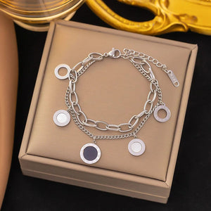 Planet Gates D067 Stainless Steel Steel Color Women's Bracelet Love Heart Charm Hand Chain Fashion Trendy Bangle Party Jewelry Gifts New Wholesale