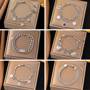 Planet Gates D067 Stainless Steel Steel Color Women's Bracelet Love Heart Charm Hand Chain Fashion Trendy Bangle Party Jewelry Gifts New Wholesale