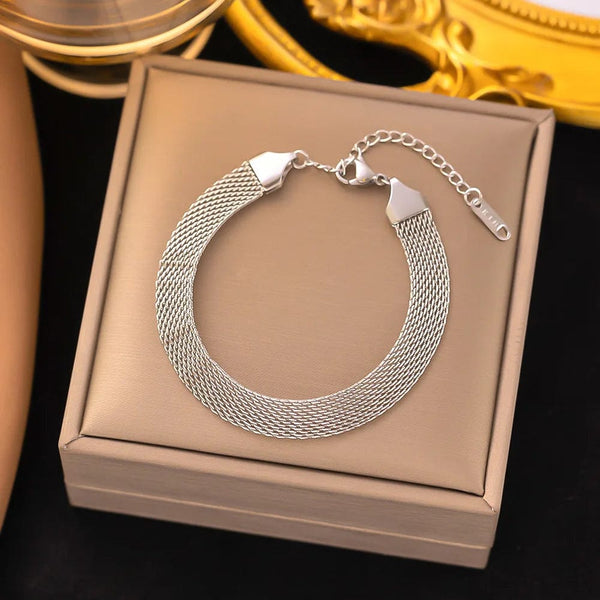 Planet Gates D067 Stainless Steel Steel Color Women's Bracelet Love Heart Charm Hand Chain Fashion Trendy Bangle Party Jewelry Gifts New Wholesale