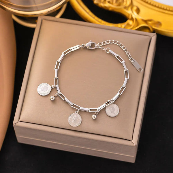 Planet Gates D067 Stainless Steel Steel Color Women's Bracelet Love Heart Charm Hand Chain Fashion Trendy Bangle Party Jewelry Gifts New Wholesale