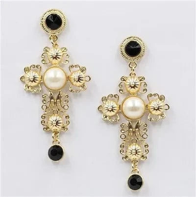 Planet Gates D1306 JURAN Baroque Vintage Big Cross Earrings For Women Large Long Earrings Jewelry Brincos Rhinestones Dangle Earrings Bijoux 2019