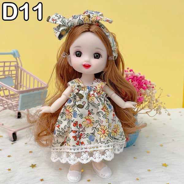 Planet Gates D7 / doll and clothes / CHINA New 16 cm BJD Mini Doll 13 Movable Joint Girl Baby 3D Big Eyes Beautiful DIY Toy Doll With Clothes Dress Up 1/12 Fashion Doll