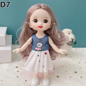Planet Gates D7 / doll and clothes / CHINA New 16 cm BJD Mini Doll 13 Movable Joint Girl Baby 3D Big Eyes Beautiful DIY Toy Doll With Clothes Dress Up 1/12 Fashion Doll