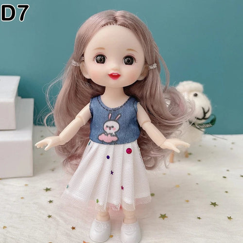 Planet Gates D7 / doll and clothes / CHINA New 16 cm BJD Mini Doll 13 Movable Joint Girl Baby 3D Big Eyes Beautiful DIY Toy Doll With Clothes Dress Up 1/12 Fashion Doll