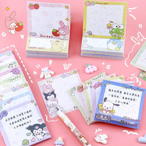 Planet Gates da yan meng 80 Sheets Sanrio Memo Pad Sticky Notes Cute Melody Pochacco Kuromi Stationery Label Notepad Planner Sticker Post School Supplies