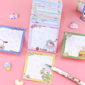 Planet Gates da yan meng 80 Sheets Sanrio Memo Pad Sticky Notes Cute Melody Pochacco Kuromi Stationery Label Notepad Planner Sticker Post School Supplies