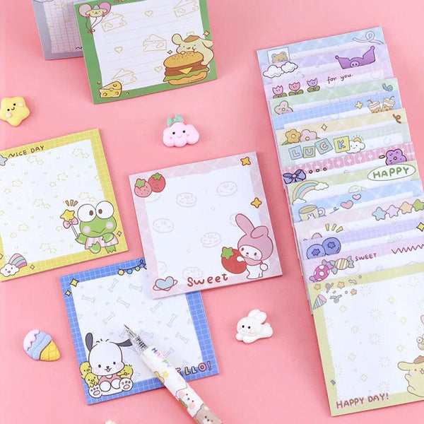 Planet Gates da yan meng 80 Sheets Sanrio Memo Pad Sticky Notes Cute Melody Pochacco Kuromi Stationery Label Notepad Planner Sticker Post School Supplies