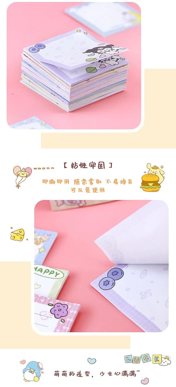 Planet Gates da yan meng 80 Sheets Sanrio Memo Pad Sticky Notes Cute Melody Pochacco Kuromi Stationery Label Notepad Planner Sticker Post School Supplies