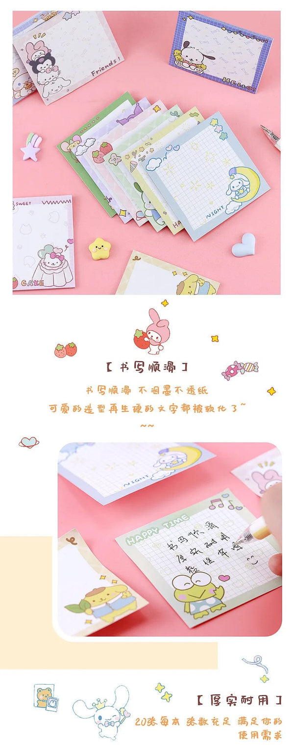 Planet Gates da yan meng 80 Sheets Sanrio Memo Pad Sticky Notes Cute Melody Pochacco Kuromi Stationery Label Notepad Planner Sticker Post School Supplies