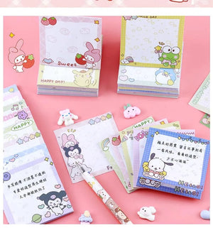 Planet Gates da yan meng 80 Sheets Sanrio Memo Pad Sticky Notes Cute Melody Pochacco Kuromi Stationery Label Notepad Planner Sticker Post School Supplies