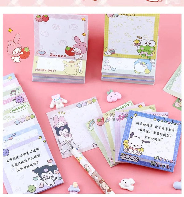 Planet Gates da yan meng 80 Sheets Sanrio Memo Pad Sticky Notes Cute Melody Pochacco Kuromi Stationery Label Notepad Planner Sticker Post School Supplies