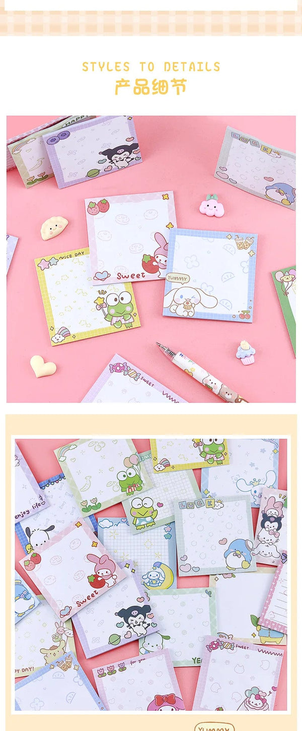 Planet Gates da yan meng 80 Sheets Sanrio Memo Pad Sticky Notes Cute Melody Pochacco Kuromi Stationery Label Notepad Planner Sticker Post School Supplies