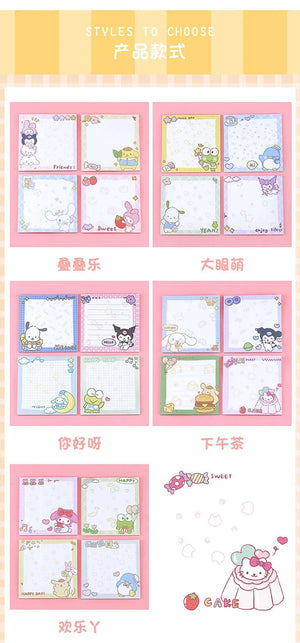 Planet Gates da yan meng 80 Sheets Sanrio Memo Pad Sticky Notes Cute Melody Pochacco Kuromi Stationery Label Notepad Planner Sticker Post School Supplies