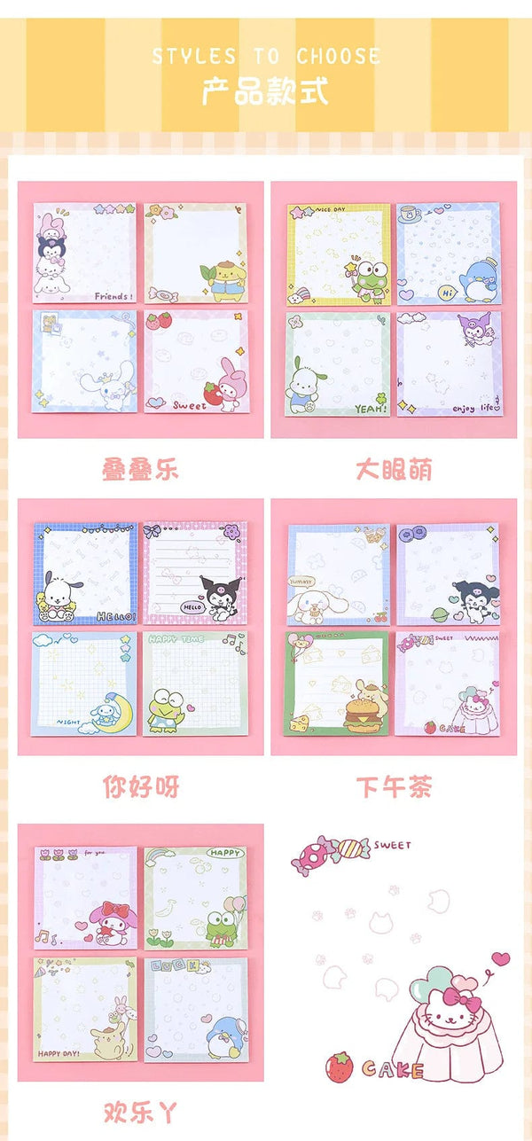 Planet Gates da yan meng 80 Sheets Sanrio Memo Pad Sticky Notes Cute Melody Pochacco Kuromi Stationery Label Notepad Planner Sticker Post School Supplies