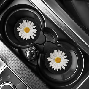 Planet Gates Daisy 2pcs Daisy Flower Absorbent Car Cup Holder Coaster Mats - Car Interior Accessories For Women, Water Cup Coasters For Car Vehicles & Home Desk