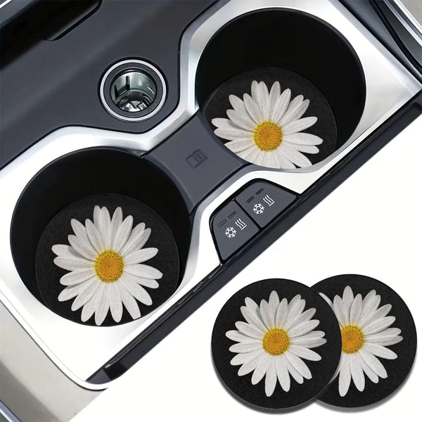 Planet Gates Daisy 2pcs Daisy Flower Absorbent Car Cup Holder Coaster Mats - Car Interior Accessories For Women, Water Cup Coasters For Car Vehicles & Home Desk