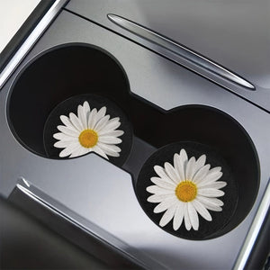 Planet Gates Daisy 2pcs Daisy Flower Absorbent Car Cup Holder Coaster Mats - Car Interior Accessories For Women, Water Cup Coasters For Car Vehicles & Home Desk