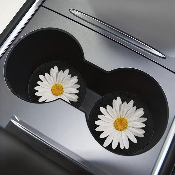 Planet Gates Daisy 2pcs Daisy Flower Absorbent Car Cup Holder Coaster Mats - Car Interior Accessories For Women, Water Cup Coasters For Car Vehicles & Home Desk