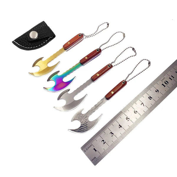 Planet Gates DamascusLeather Case Swayboo Outdoor Camping Mini Axe Stainless Steel Sharp Blade Fixed Keychian Knife Unpacking Express Titanium EDC Tool Outdoor