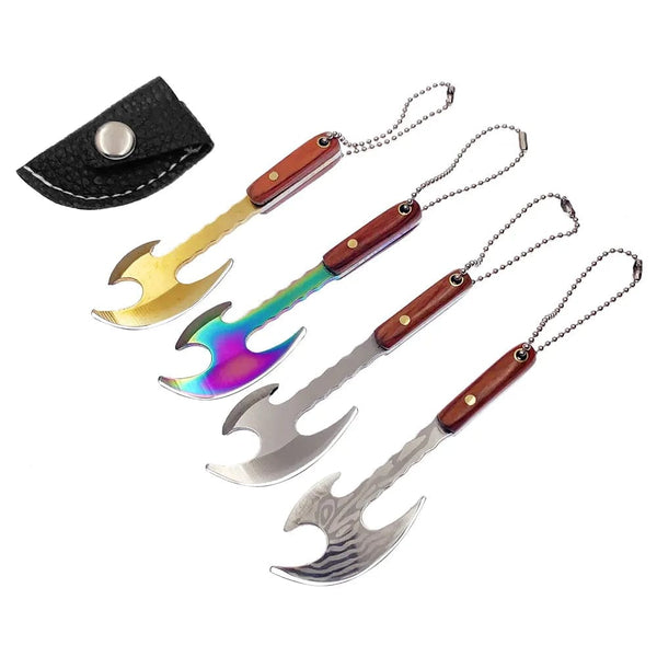 Planet Gates DamascusLeather Case Swayboo Outdoor Camping Mini Axe Stainless Steel Sharp Blade Fixed Keychian Knife Unpacking Express Titanium EDC Tool Outdoor