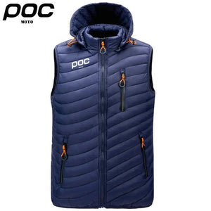 Planet Gates Dark blue / M (50-60)KG 2023 Men Sleeveless Down Vests Solid Hooded Vest Moto POC Cycling Jackets Male Winter Casual Pockets Waistcoat Windproof Jacket