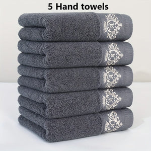 Planet Gates Dark Brown 5pcs 100% Cotton Thickened Face Towel, Premium Monogrammed Embroidery Hand Towel, Perfect For Men And Women, Bathroom Supplies, Home Supplies