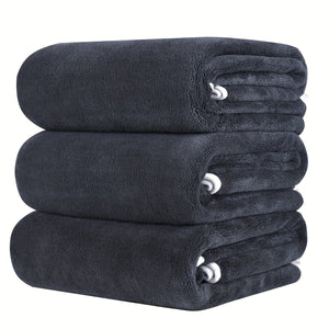 Planet Gates Dark Gray 3pcs Microfiber Bath Towel Set, Lightweight Quick Drying Bath Towels, Super Absorbent & Breathable, High Quality Coral Velvet Bath Towel Sets, Ultra Soft Towel Set For Bathroom, Fitness, Travel, Yoga