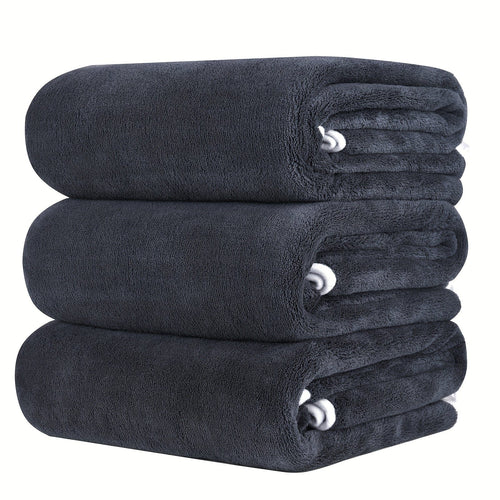 Planet Gates Dark Gray 3pcs Microfiber Bath Towel Set, Lightweight Quick Drying Bath Towels, Super Absorbent & Breathable, High Quality Coral Velvet Bath Towel Sets, Ultra Soft Towel Set For Bathroom, Fitness, Travel, Yoga
