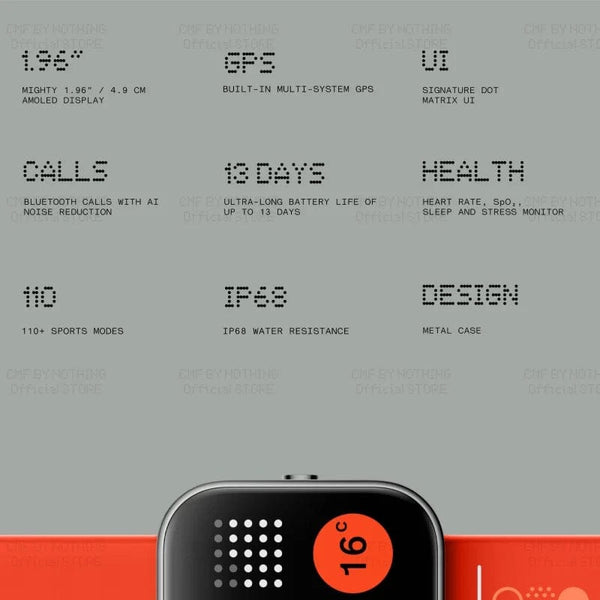 Planet Gates Dark Grey Global Version CMF by Nothing Watch Pro 1.96" AMOLED Bluetooth 5.3 BT Calls with AI Noise Reduction GPS Smartwatch CMF watch Pro