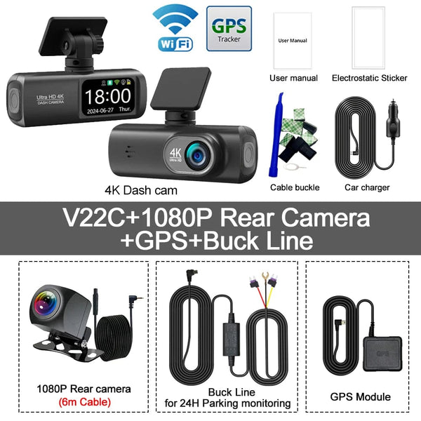 Planet Gates Dash Cam 4K Camera for Car Dashcam GPS WiFi 24h Parking Monitor Night Vision Dvr Front and Rear Video Registrator