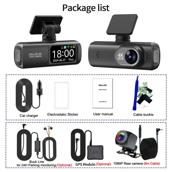 Planet Gates Dash Cam 4K Camera for Car Dashcam GPS WiFi 24h Parking Monitor Night Vision Dvr Front and Rear Video Registrator