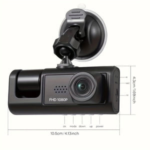 Planet Gates Dash Cam For Cars, Front And Inside, 1080P Dual Camera With IR Night Vision, Loop Recording, Car DVR Black- Box With 5.08 Cm IPS Screen