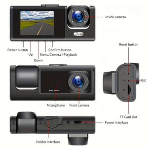 Planet Gates Dash Cam For Cars, Front And Inside, 1080P Dual Camera With IR Night Vision, Loop Recording, Car DVR Black- Box With 5.08 Cm IPS Screen