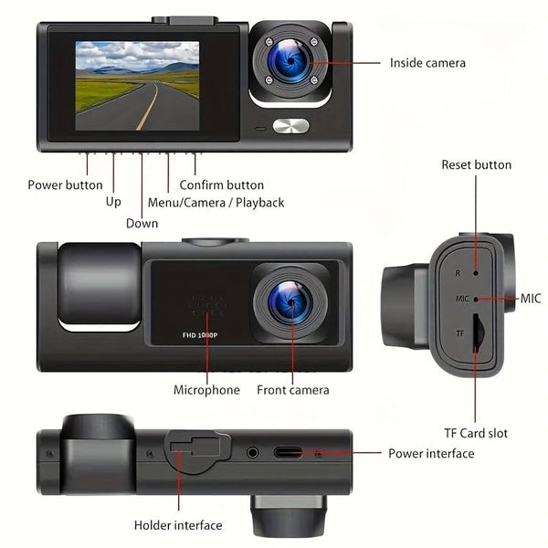 Planet Gates Dash Cam For Cars, Front And Inside, 1080P Dual Camera With IR Night Vision, Loop Recording, Car DVR Black- Box With 5.08 Cm IPS Screen