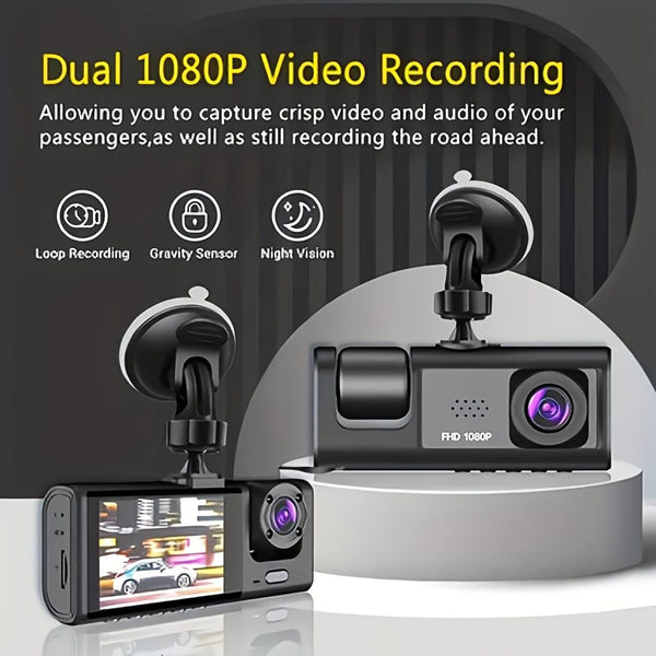 Planet Gates Dash Cam For Cars, Front And Inside, 1080P Dual Camera With IR Night Vision, Loop Recording, Car DVR Black- Box With 5.08 Cm IPS Screen