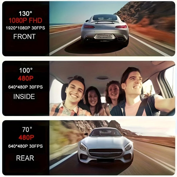 Planet Gates Dash Cam For Cars, Front And Inside, 1080P Dual Camera With IR Night Vision, Loop Recording, Car DVR Black- Box With 5.08 Cm IPS Screen