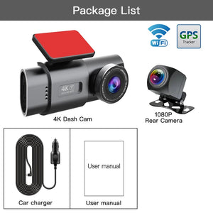 Planet Gates Dash Cam UHD 4K+1080P Dual Lens Car Recorders With WiFi HD IR Night Vision Camcorder G-Sensor Car DVR Black Box