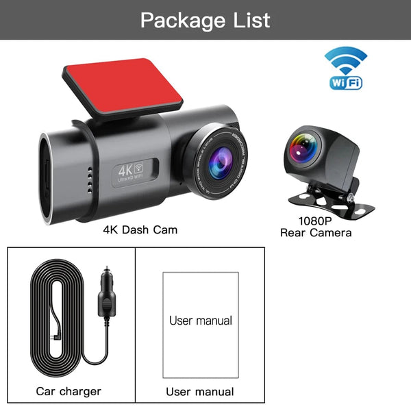 Planet Gates Dash Cam UHD 4K+1080P Dual Lens Car Recorders With WiFi HD IR Night Vision Camcorder G-Sensor Car DVR Black Box