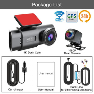Planet Gates Dash Cam UHD 4K+1080P Dual Lens Car Recorders With WiFi HD IR Night Vision Camcorder G-Sensor Car DVR Black Box