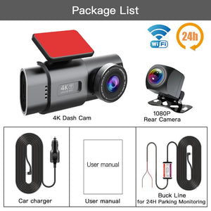 Planet Gates Dash Cam UHD 4K+1080P Dual Lens Car Recorders With WiFi HD IR Night Vision Camcorder G-Sensor Car DVR Black Box