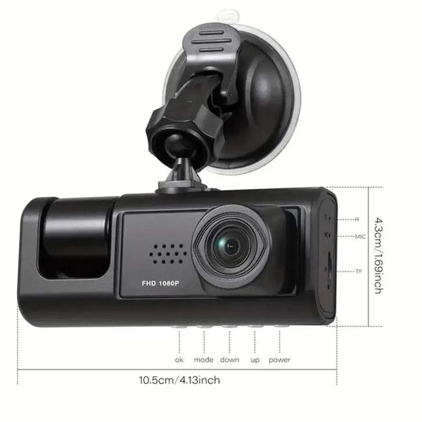 Planet Gates Dash Cam W/ IR Night Vision Loop Recording & 2" IPS Screen 1080P 3 Camera ， DVR recorder, video recorder, Vehicle DVR