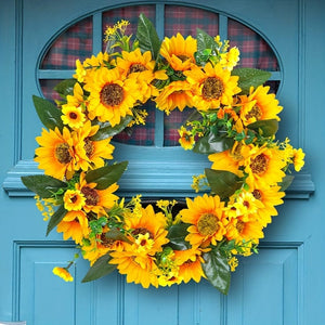 Planet Gates Deadwood Sunflower Wreath 1pc, Sunflower Garland - Natural Rattan Circle Door Hanging Decoration with Simulation Sun Flowers and Dead Branches