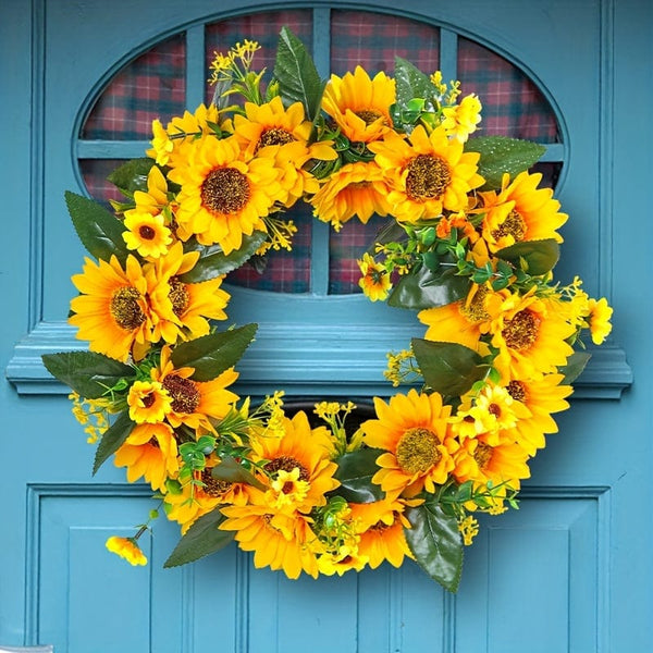 Planet Gates Deadwood Sunflower Wreath 1pc, Sunflower Garland - Natural Rattan Circle Door Hanging Decoration with Simulation Sun Flowers and Dead Branches